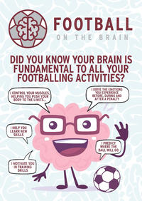 Pink brain character with football and information about the role the brain plays in football